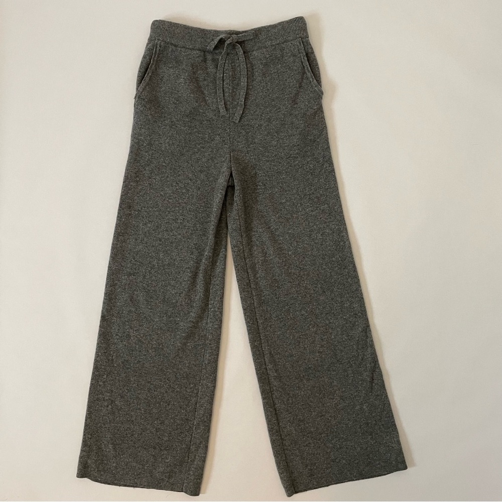 The Row Silk Cashmere Wide Leg Cropped Drawstring Pants Size S, Gray Knit